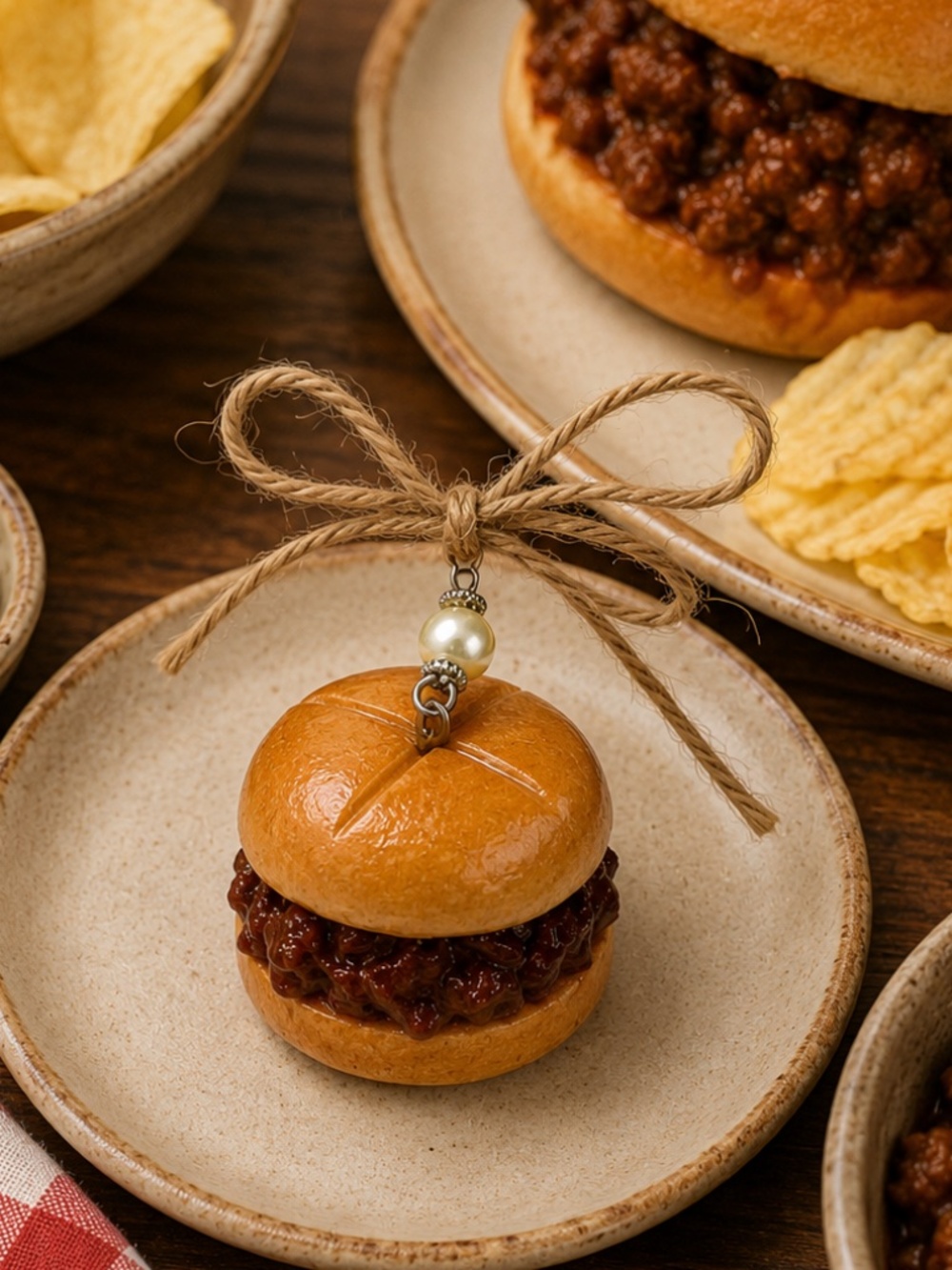Sloppy Joe Ornament – Handmade Miniature Sandwich Food Kitchen Decor Gift